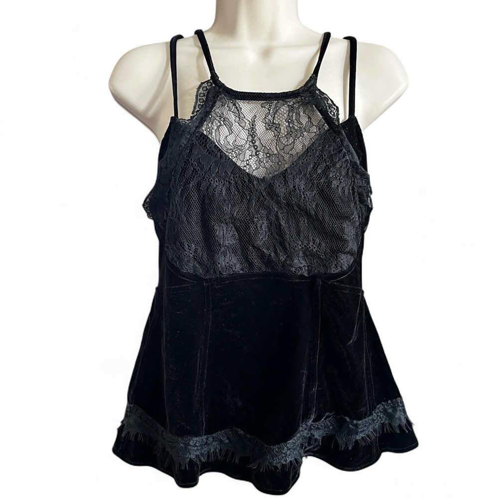 FREE PEOPLE vintage velvet lace overlay multi adjustable strap babydoll cami top